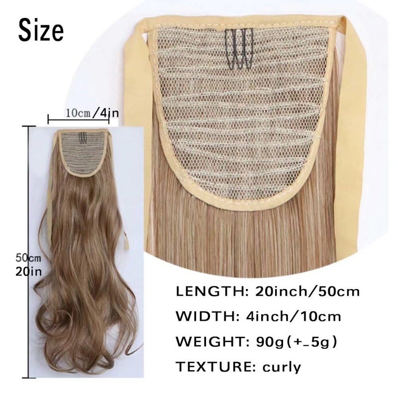 iLUU Curly Ponytail Extension 20" 90g Clip in Ponytail for Women #60 Platinum Blonde Synthetic Tie Up Wavy Ponytail Extensions Clip in Hairpiece and Ponytail for Party Daily Use - Image 2